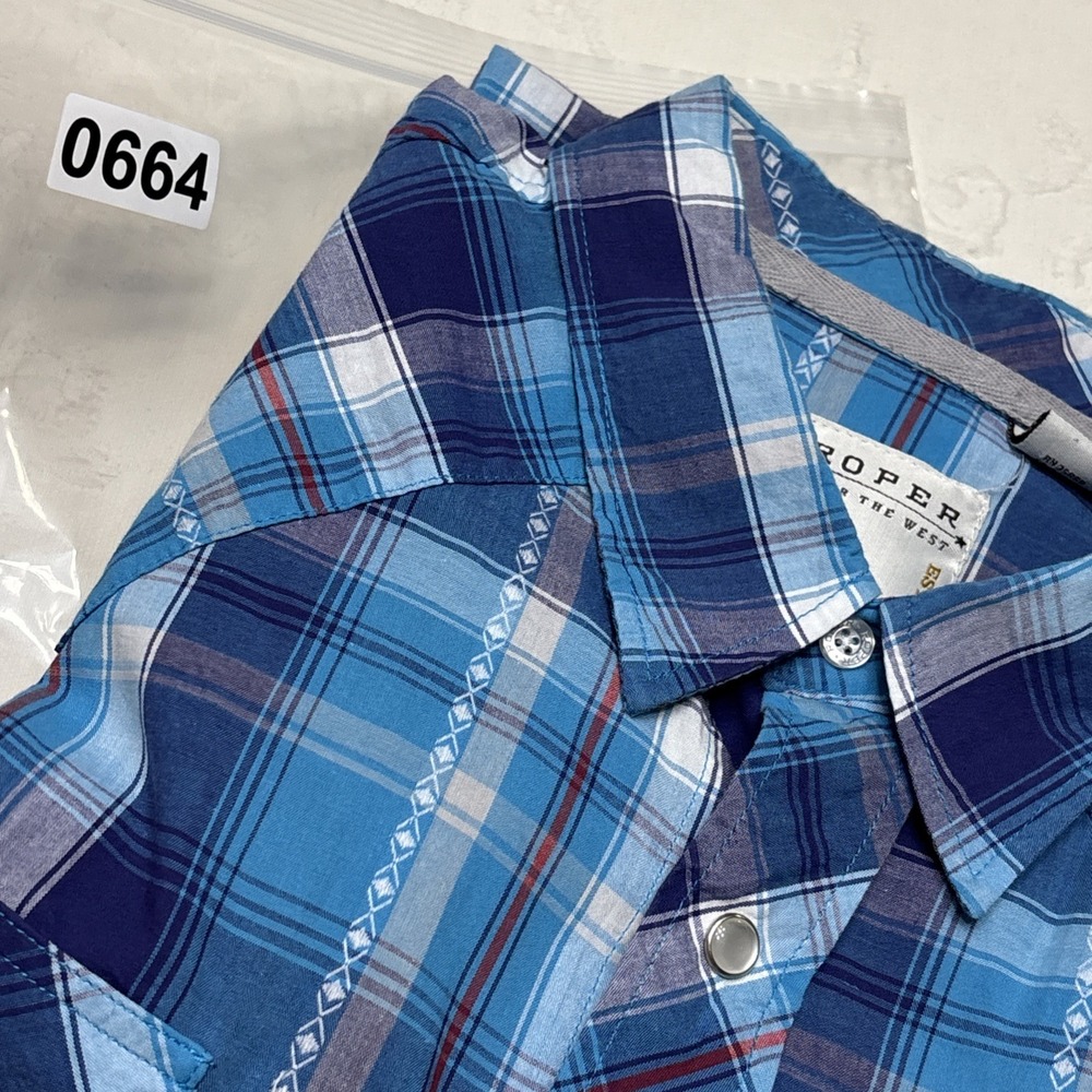 Roper Western Pearl Snap Shirt Mens X-Large Blue Plaid Embellished - Picture 12 of 12